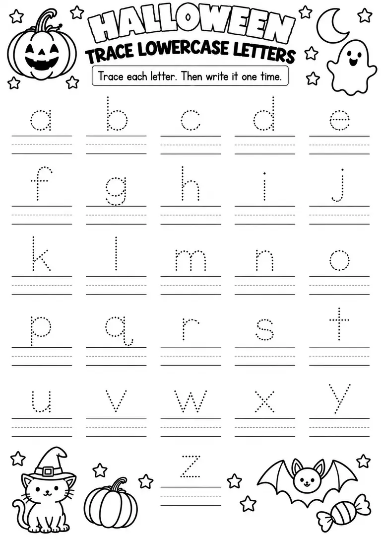 Halloween Trace Lowercase Letters for Pre-K, Kindergarten