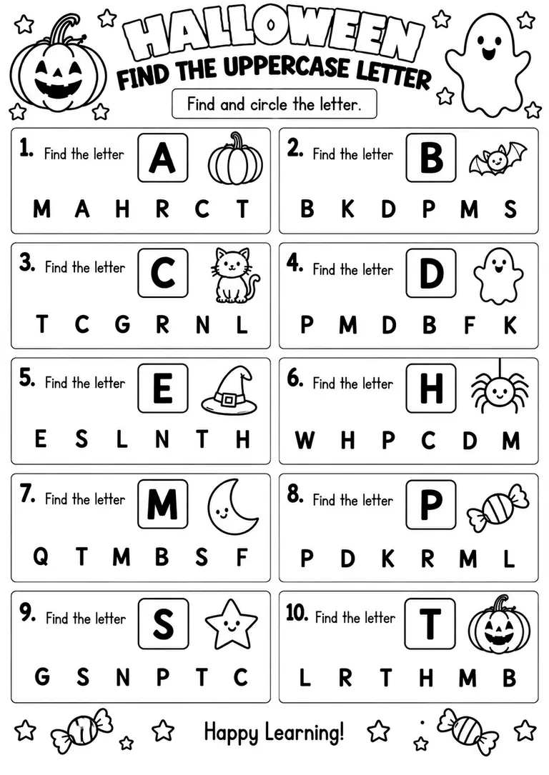 Halloween Find the Uppercase Letter for Pre-K, Kindergarten