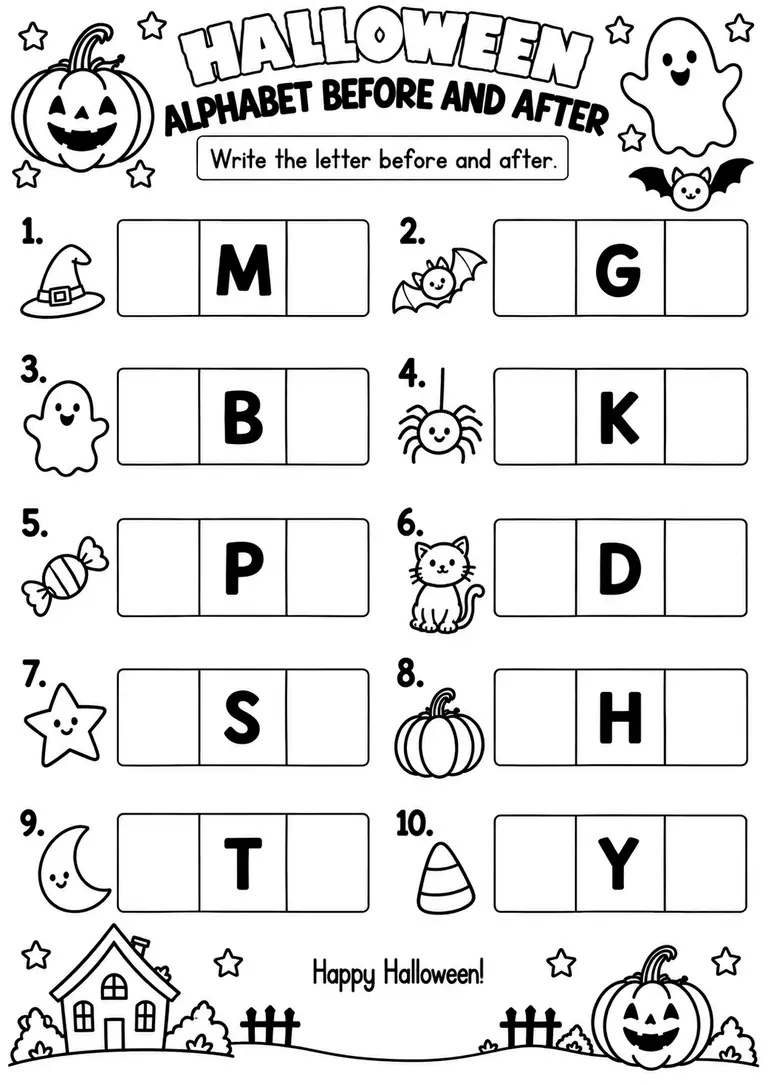 Halloween Alphabet Before and After for Pre-K, Kindergarten