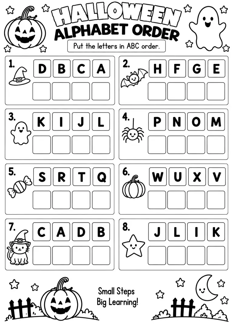 Halloween Alphabet Order for Pre-K, Kindergarten