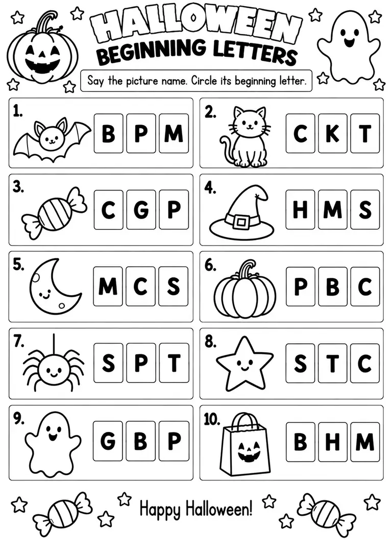 Halloween Beginning Letters for Pre-K, Kindergarten