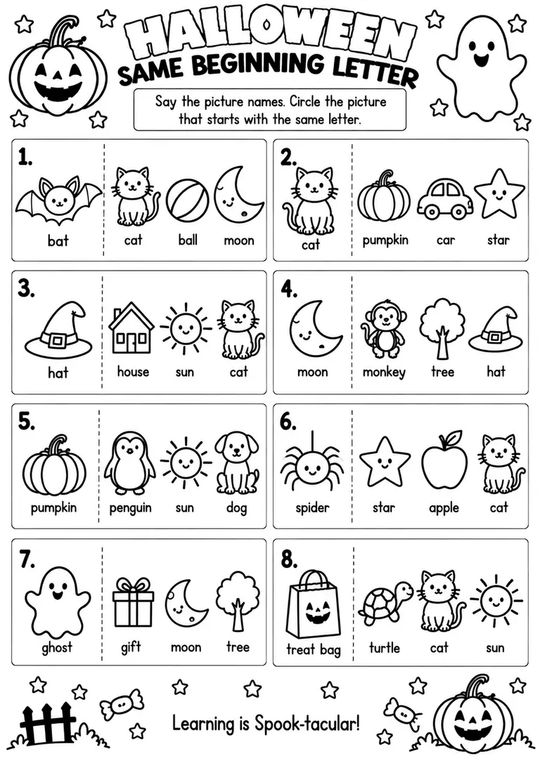 Halloween Same Beginning Letter for Pre-K, Kindergarten