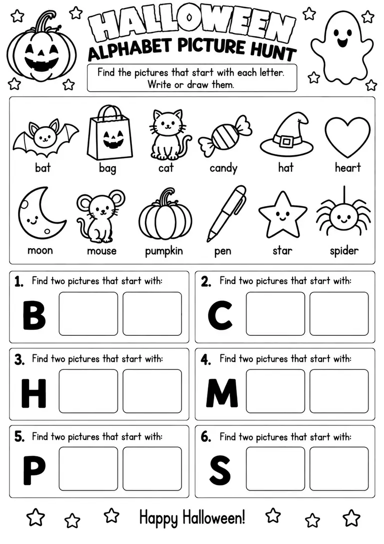 Halloween Alphabet Picture Hunt for Pre-K, Kindergarten