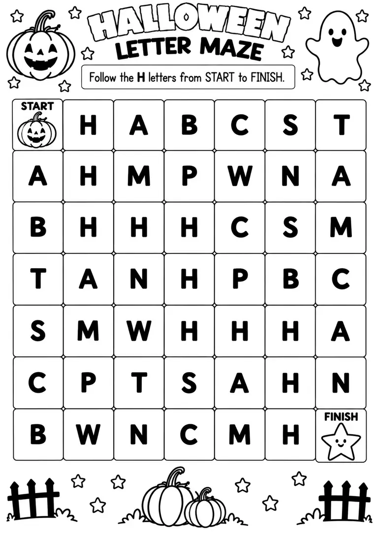 Halloween Letter Maze for Pre-K, Kindergarten