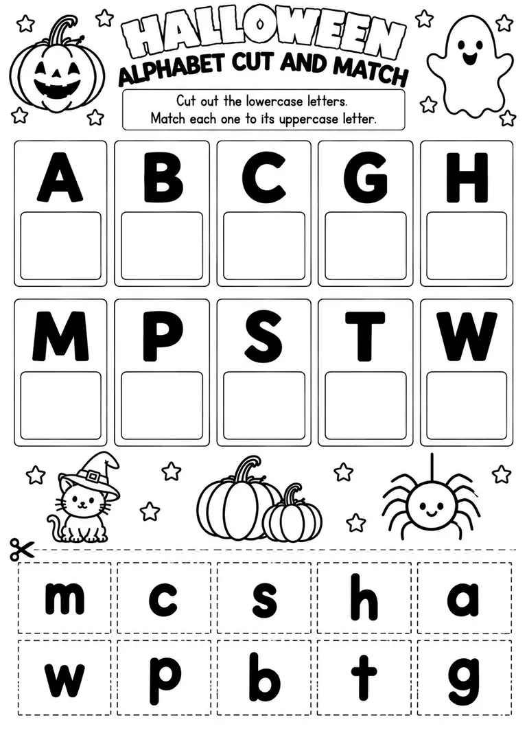 Halloween Alphabet Cut and Match for Pre-K, Kindergarten
