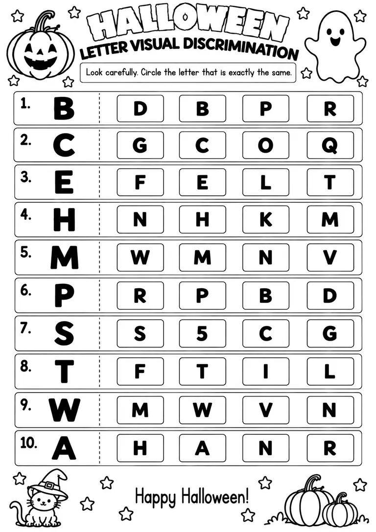 Halloween Letter Visual Discrimination for Pre-K, Kindergarten