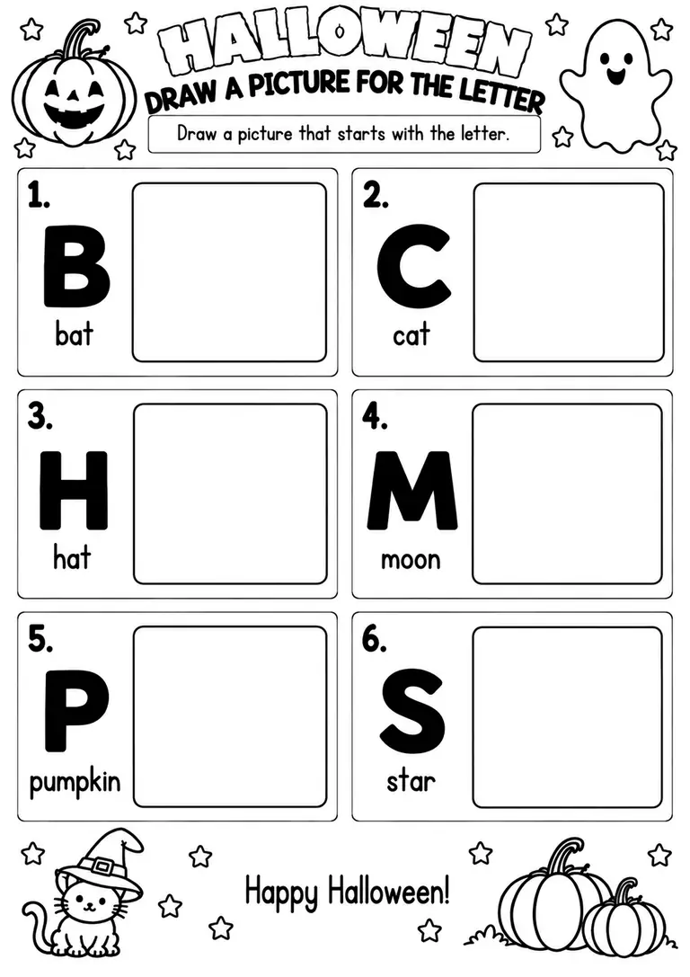 Halloween Draw a Picture for the Letter for Pre-K, Kindergarten