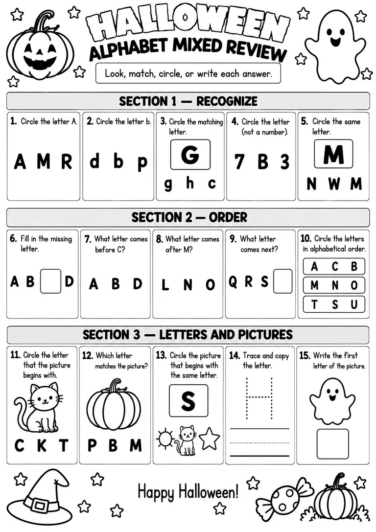 Halloween Alphabet Mixed Review for Pre-K, Kindergarten