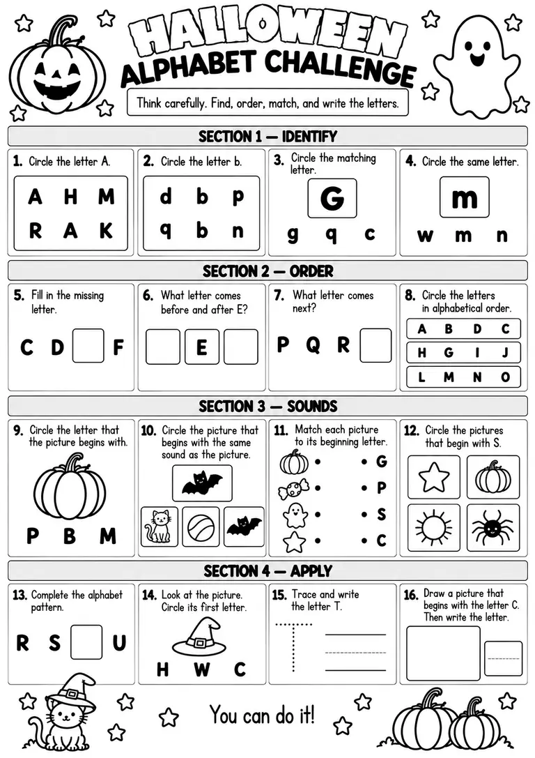 Halloween Alphabet Challenge for Pre-K, Kindergarten