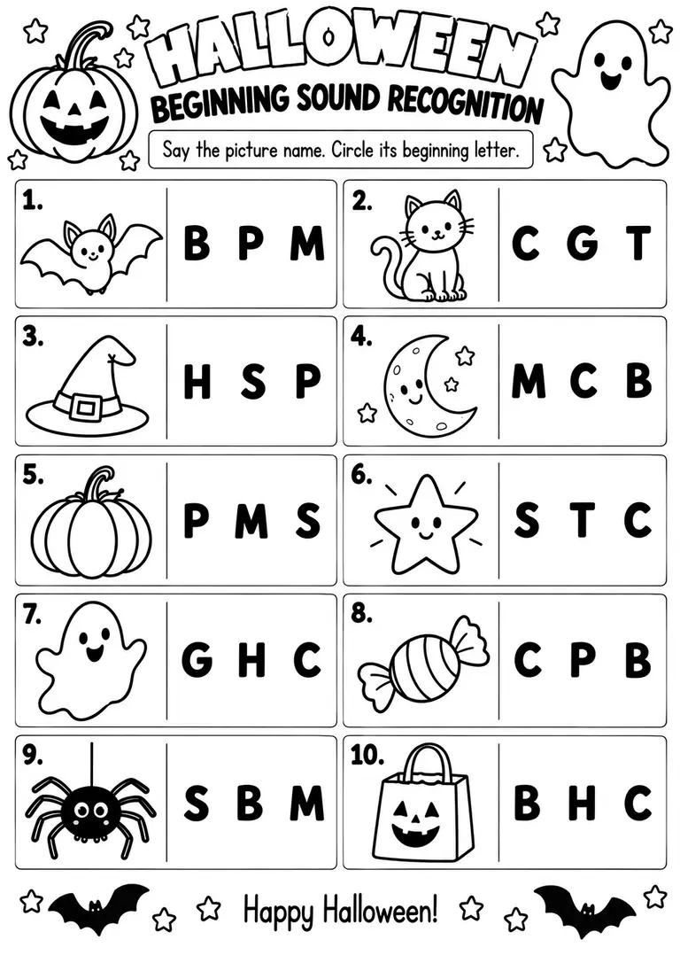 Halloween Beginning Sound Recognition for Pre-K, Kindergarten, 1st Grade