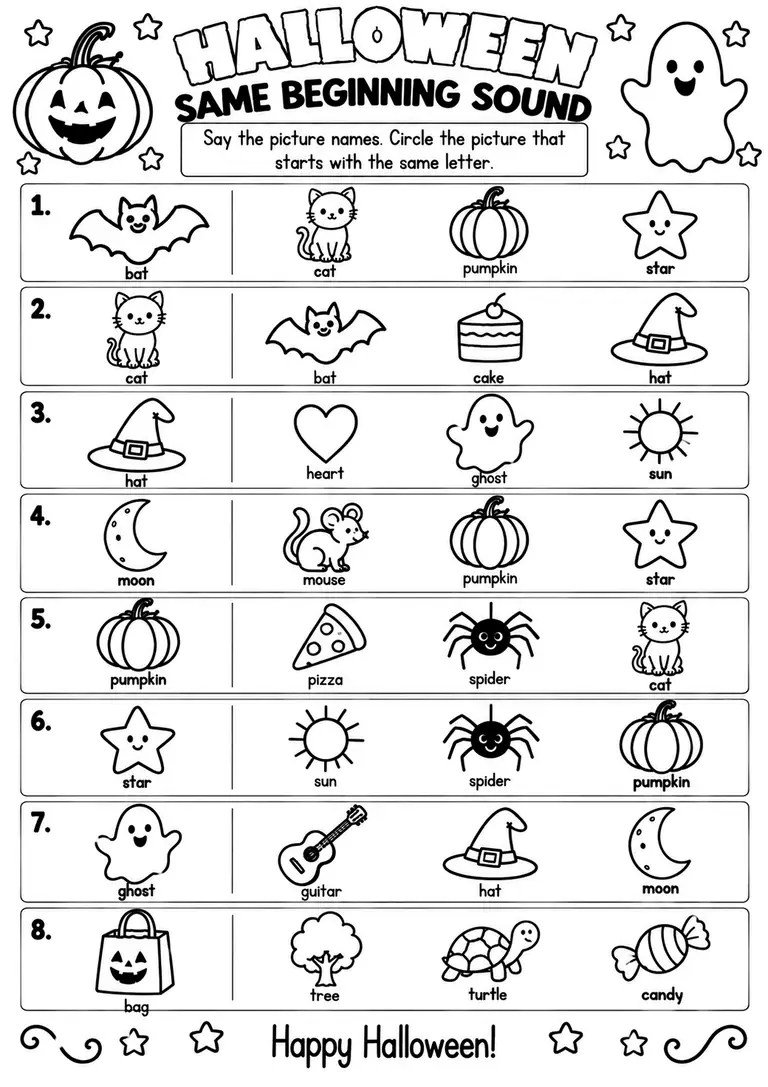 Halloween Same Beginning Sound for Pre-K, Kindergarten, 1st Grade