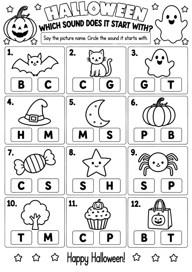 Halloween Which Sound Does It Start With for Pre-K, Kindergarten, 1st Grade