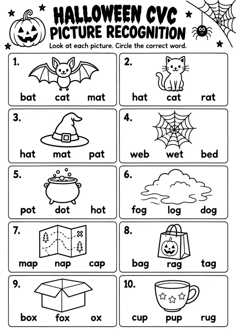 Halloween CVC Picture Recognition for Kindergarten, 1st Grade