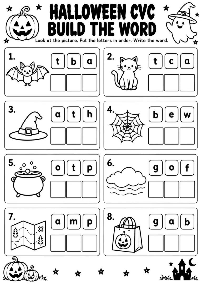 Halloween CVC Build the Word for Kindergarten, 1st Grade