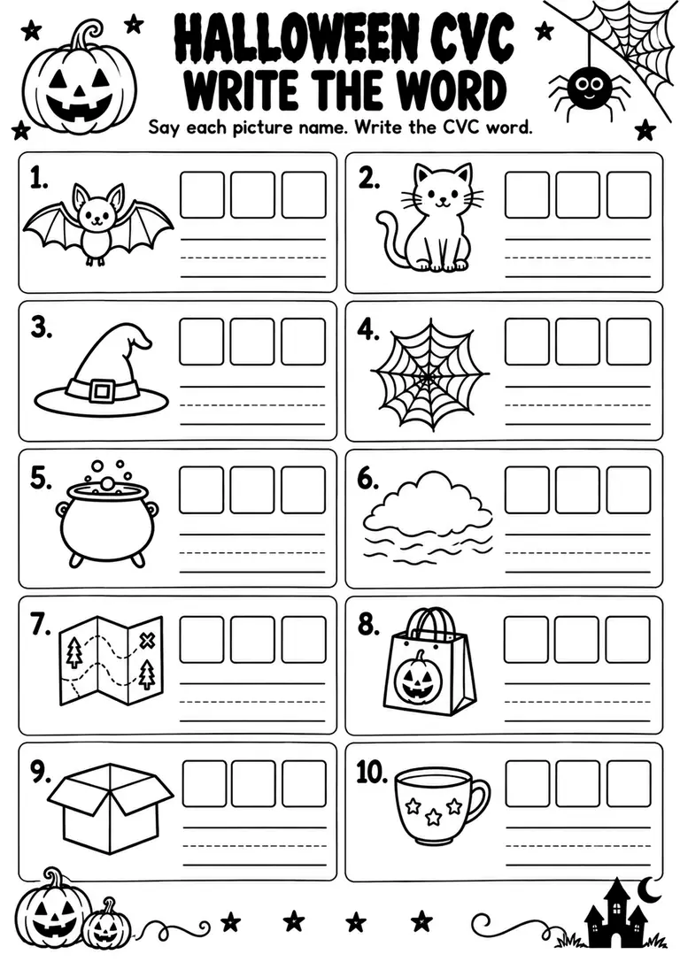 Halloween CVC Write the Word for Kindergarten, 1st Grade