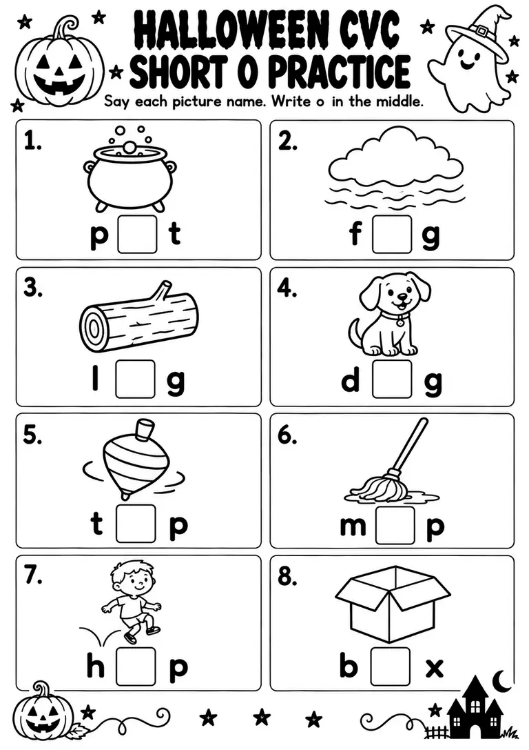 Halloween CVC Short O Practice for Kindergarten, 1st Grade