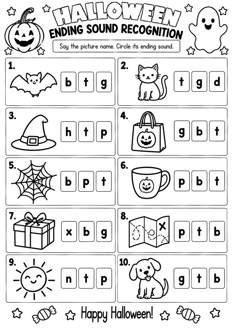 HALLOWEEN ENDING SOUND RECOGNITION for Kindergarten, 1st Grade