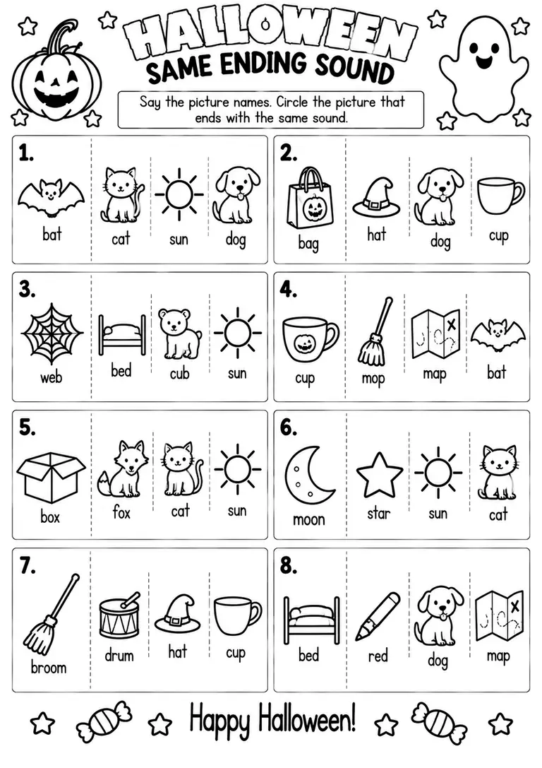 HALLOWEEN SAME ENDING SOUND for Kindergarten, 1st Grade