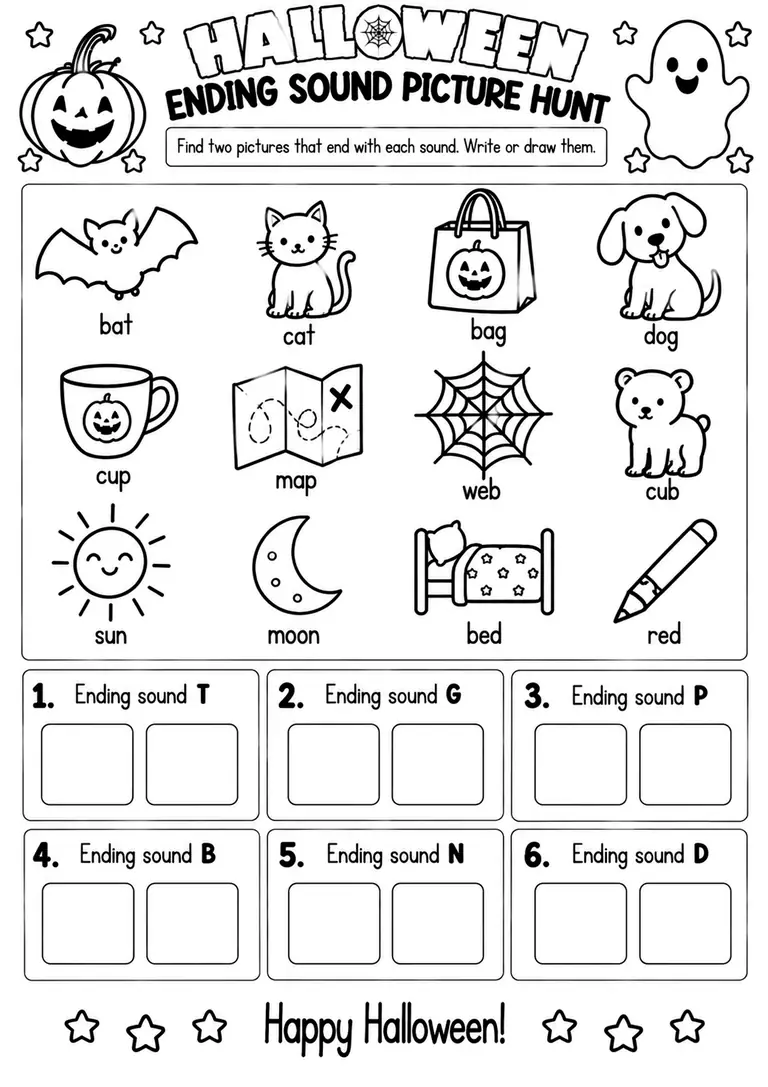HALLOWEEN ENDING SOUND PICTURE HUNT for Kindergarten, 1st Grade