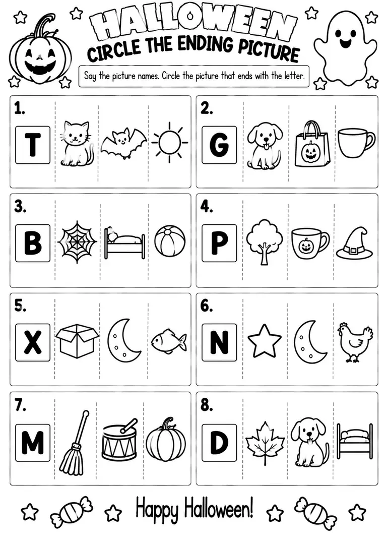 HALLOWEEN CIRCLE THE ENDING PICTURE for Kindergarten, 1st Grade