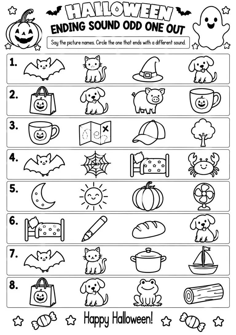 HALLOWEEN ENDING SOUND ODD ONE OUT for Kindergarten, 1st Grade