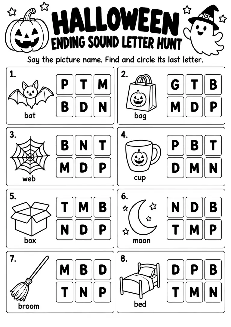 HALLOWEEN ENDING SOUND LETTER HUNT for Kindergarten, 1st Grade