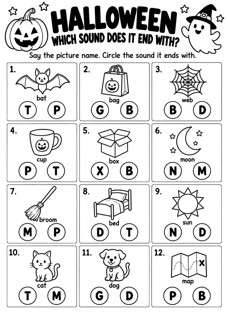 HALLOWEEN ENDING SOUND PUZZLE CARDS for Kindergarten, 1st Grade
