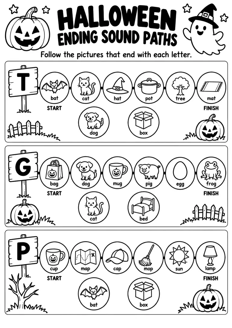 HALLOWEEN ENDING SOUND PATHS for Kindergarten, 1st Grade