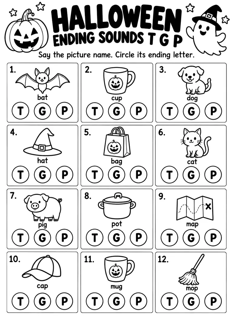 HALLOWEEN ENDING SOUND WORD MATCH for Kindergarten, 1st Grade