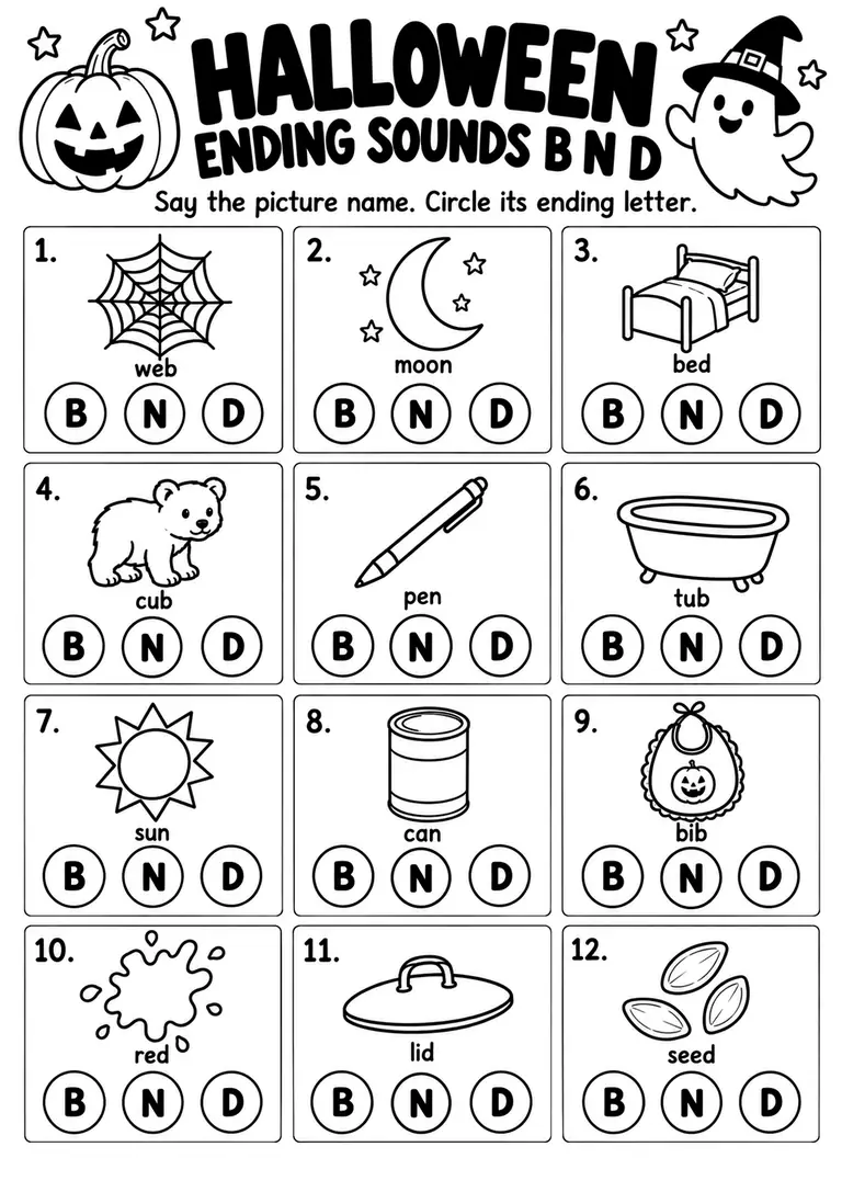 HALLOWEEN COLOR BY ENDING SOUND for Kindergarten, 1st Grade