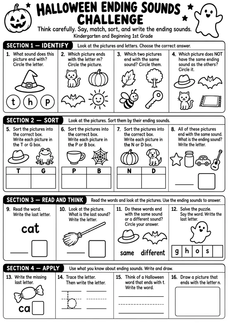 HALLOWEEN ENDING SOUNDS CHALLENGE for Kindergarten, 1st Grade