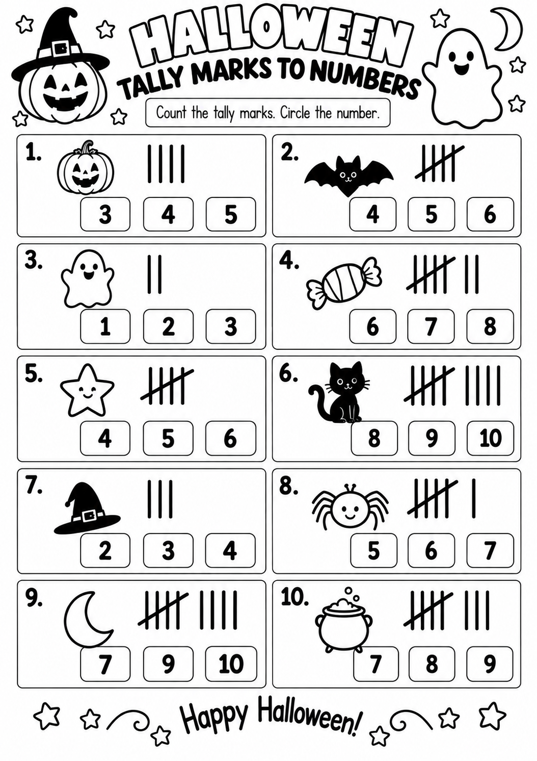 Halloween Tally Marks to Numbers for Pre-K, Kindergarten, 1st Grade