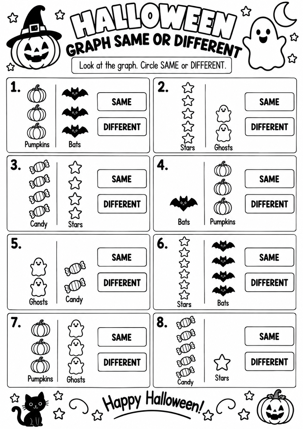 Halloween Graph Same or Different for Pre-K, Kindergarten, 1st Grade