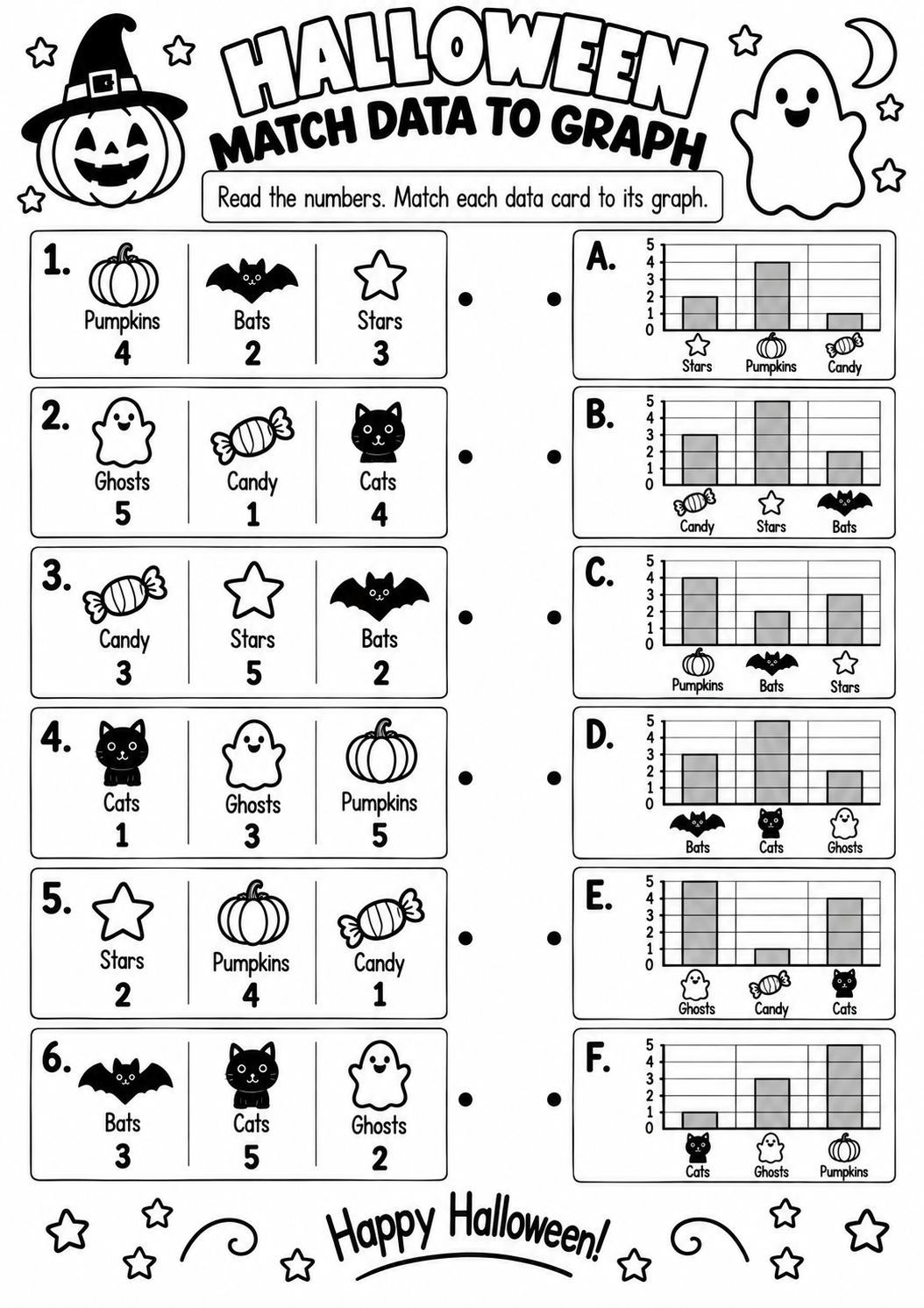Halloween Match Data to Graph for Pre-K, Kindergarten, 1st Grade