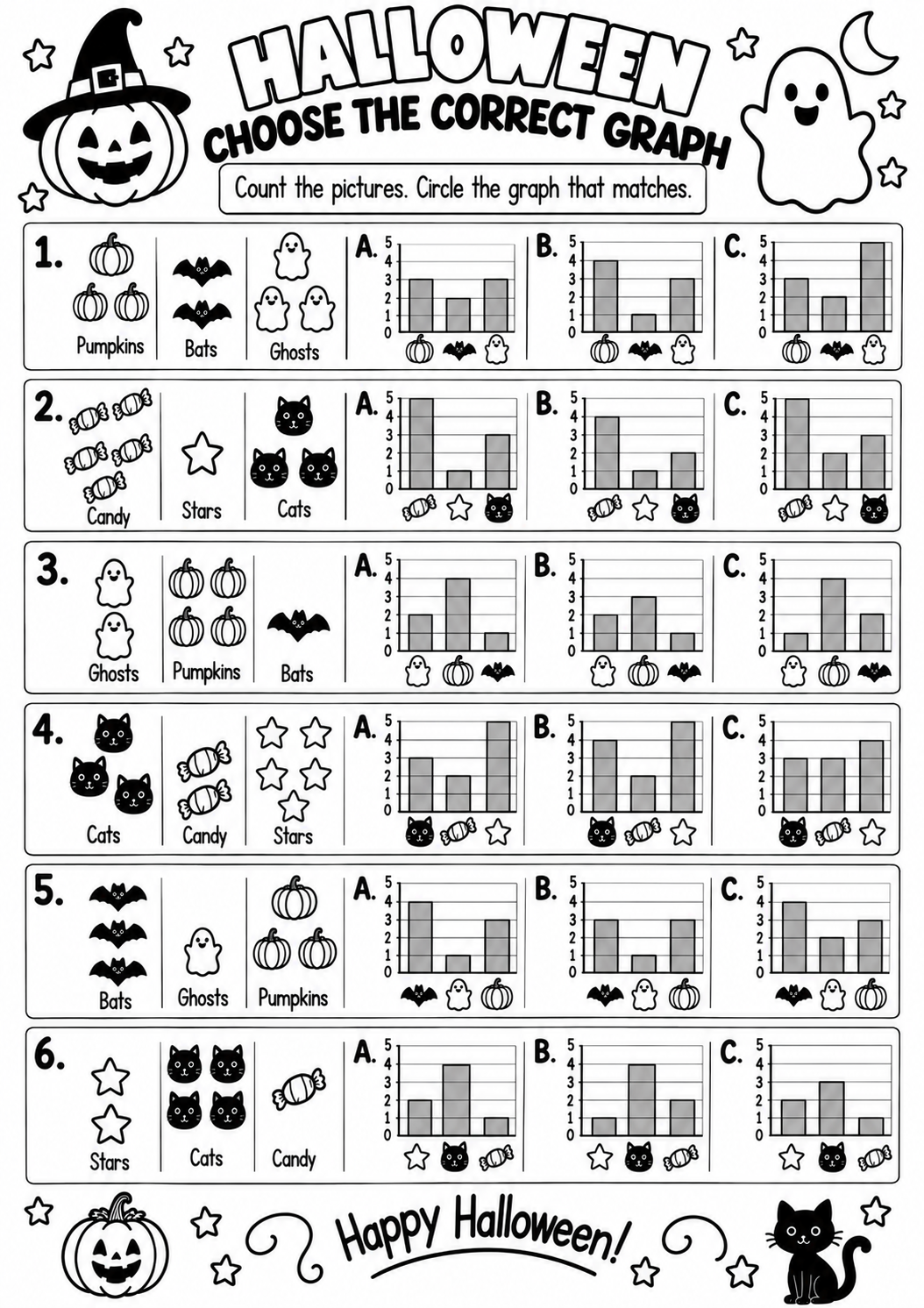 Halloween Choose the Correct Graph for Pre-K, Kindergarten, 1st Grade