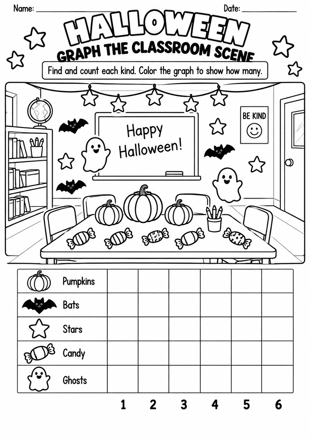 Halloween Graph the Classroom Scene for Pre-K, Kindergarten, 1st Grade