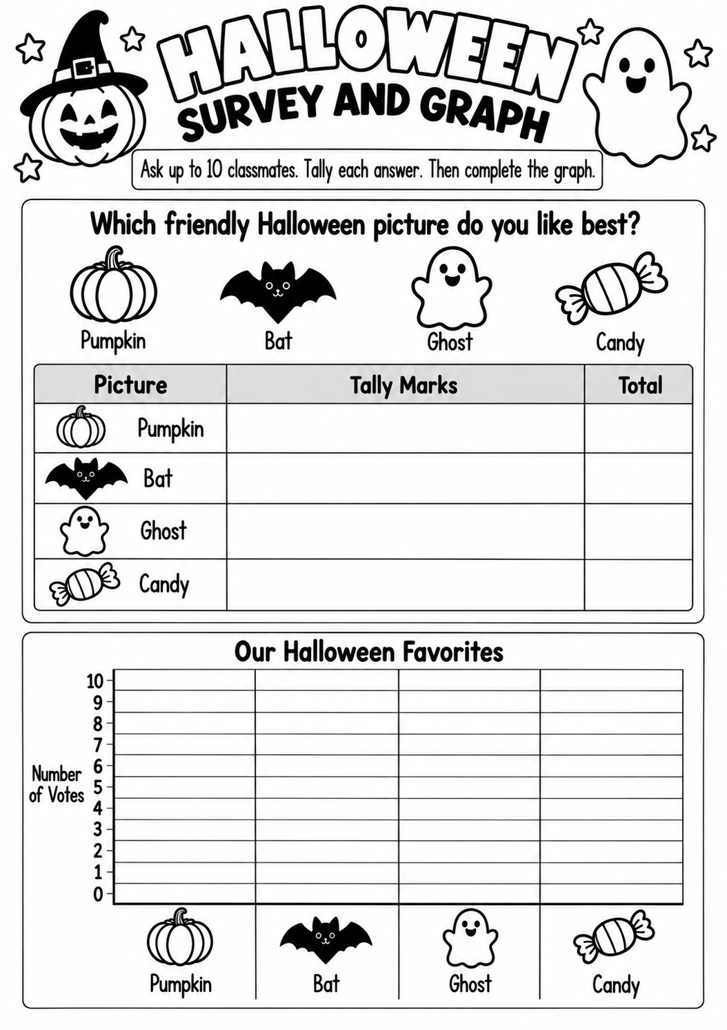 Halloween Survey and Graph for Pre-K, Kindergarten, 1st Grade
