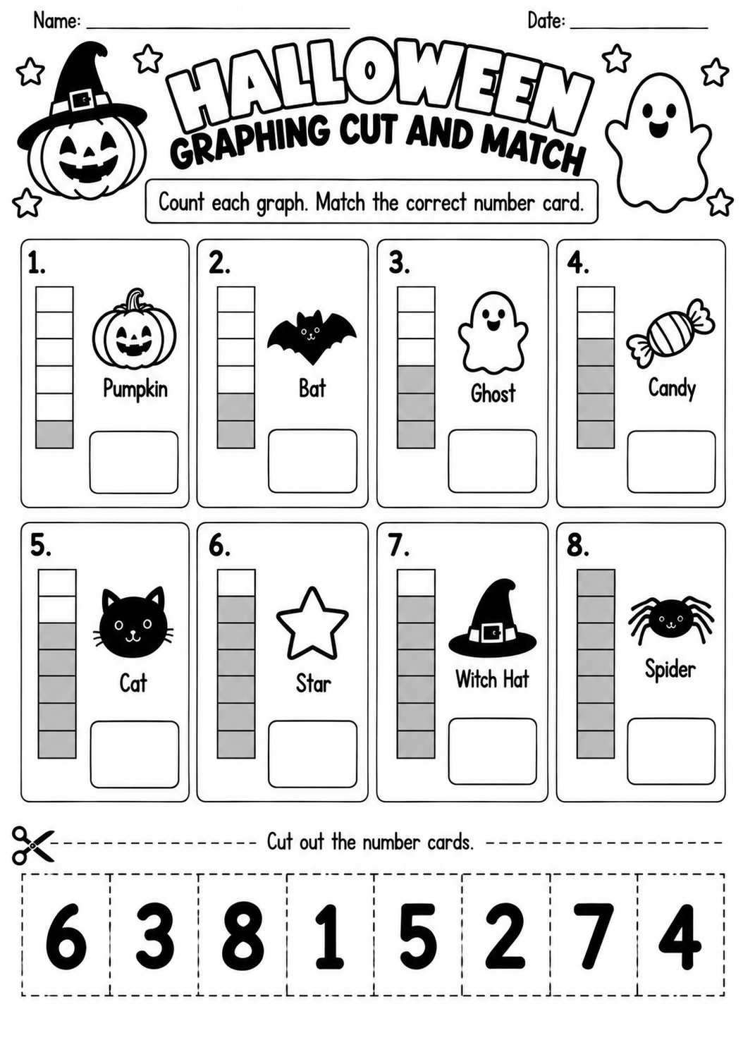 Halloween Graphing Cut and Match for Pre-K, Kindergarten, 1st Grade
