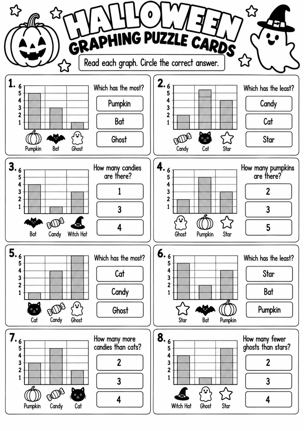 Halloween Graphing Puzzle Cards for Pre-K, Kindergarten, 1st Grade