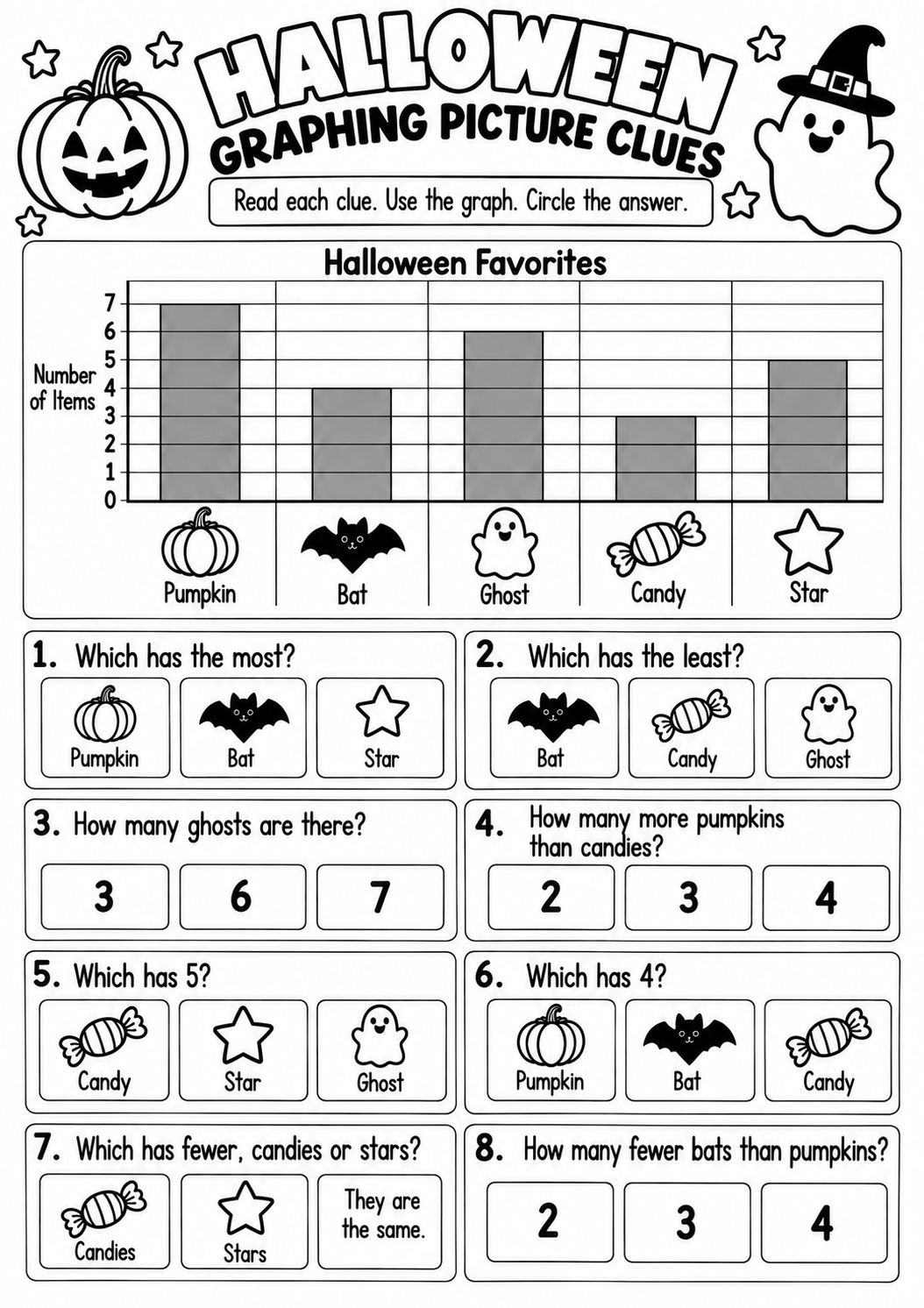 Halloween Graphing Picture Clues for Pre-K, Kindergarten, 1st Grade
