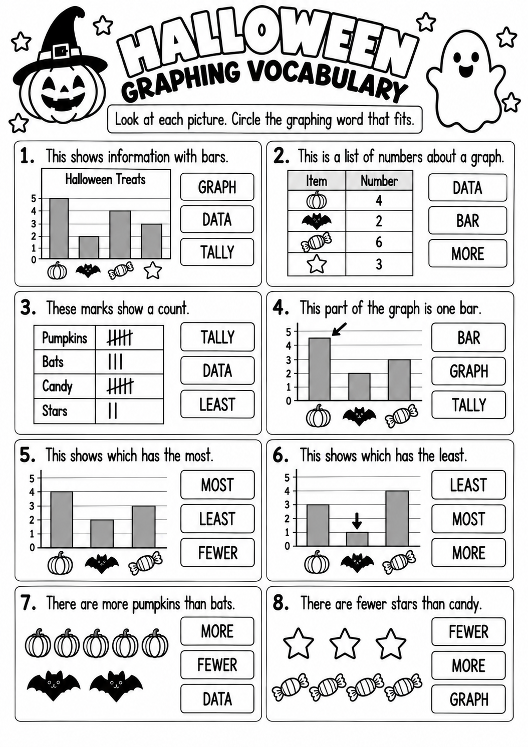 Halloween Graphing Vocabulary for Pre-K, Kindergarten, 1st Grade