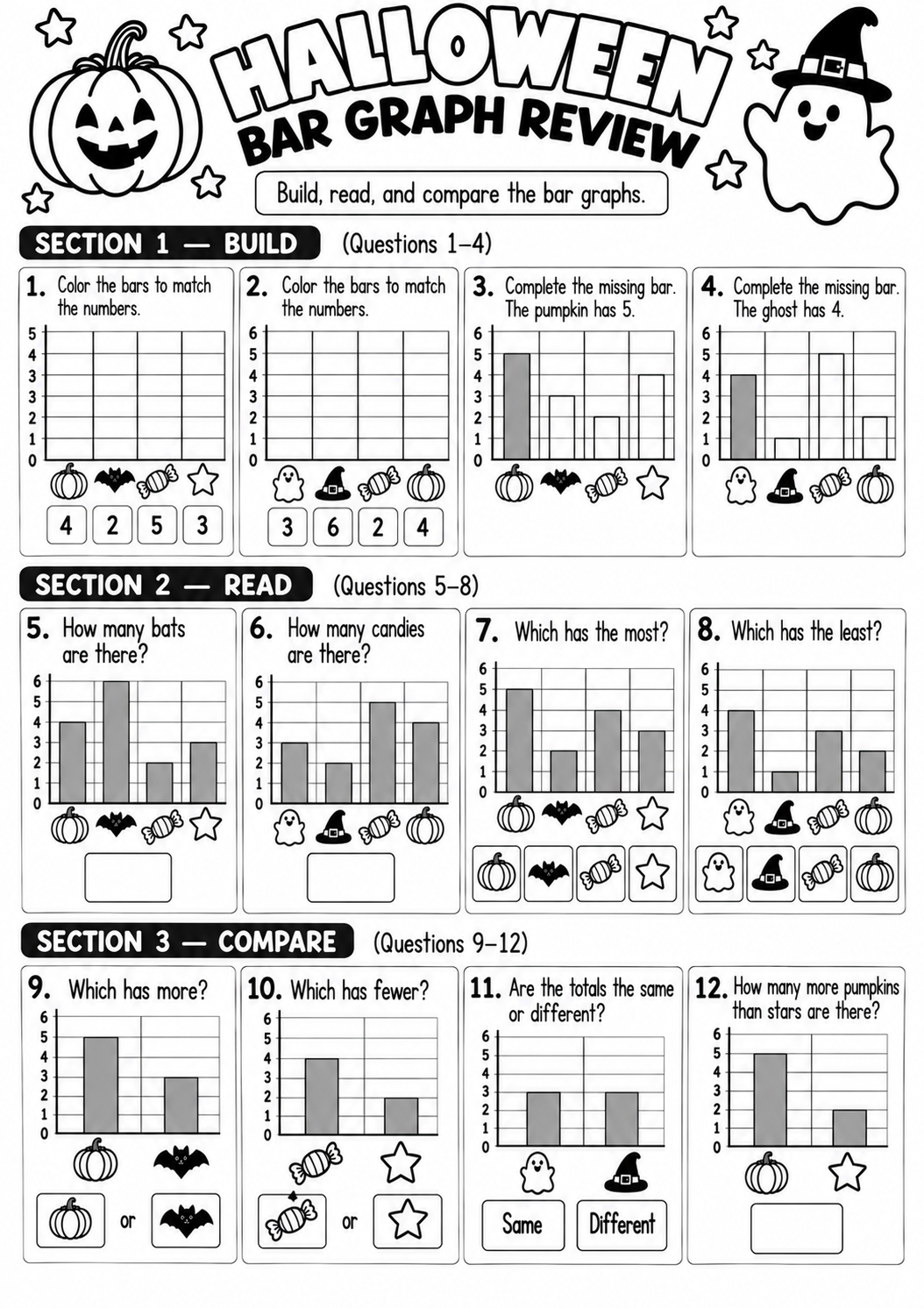 Halloween Bar Graph Review for Pre-K, Kindergarten, 1st Grade