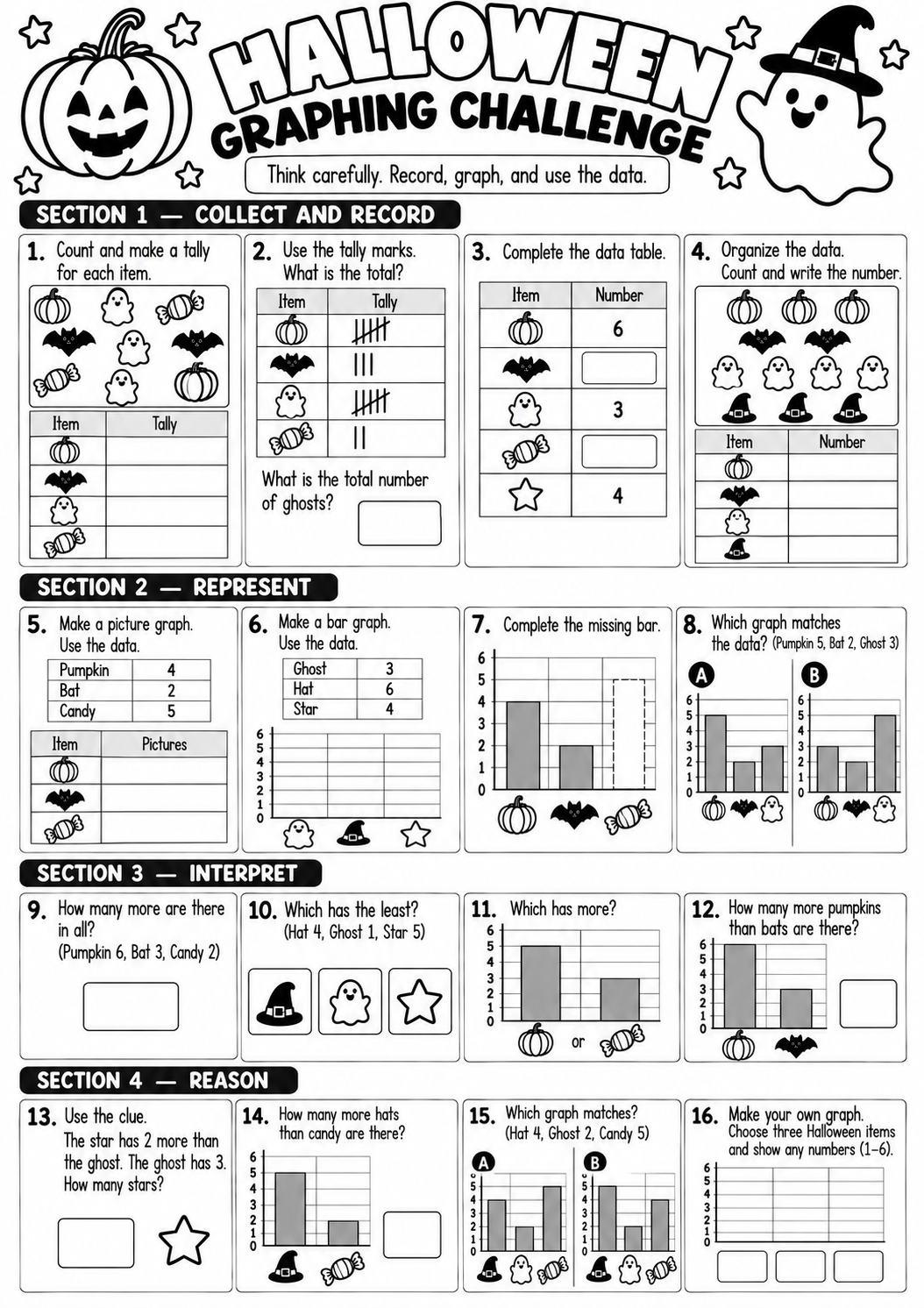 Halloween Graphing Challenge for Pre-K, Kindergarten, 1st Grade