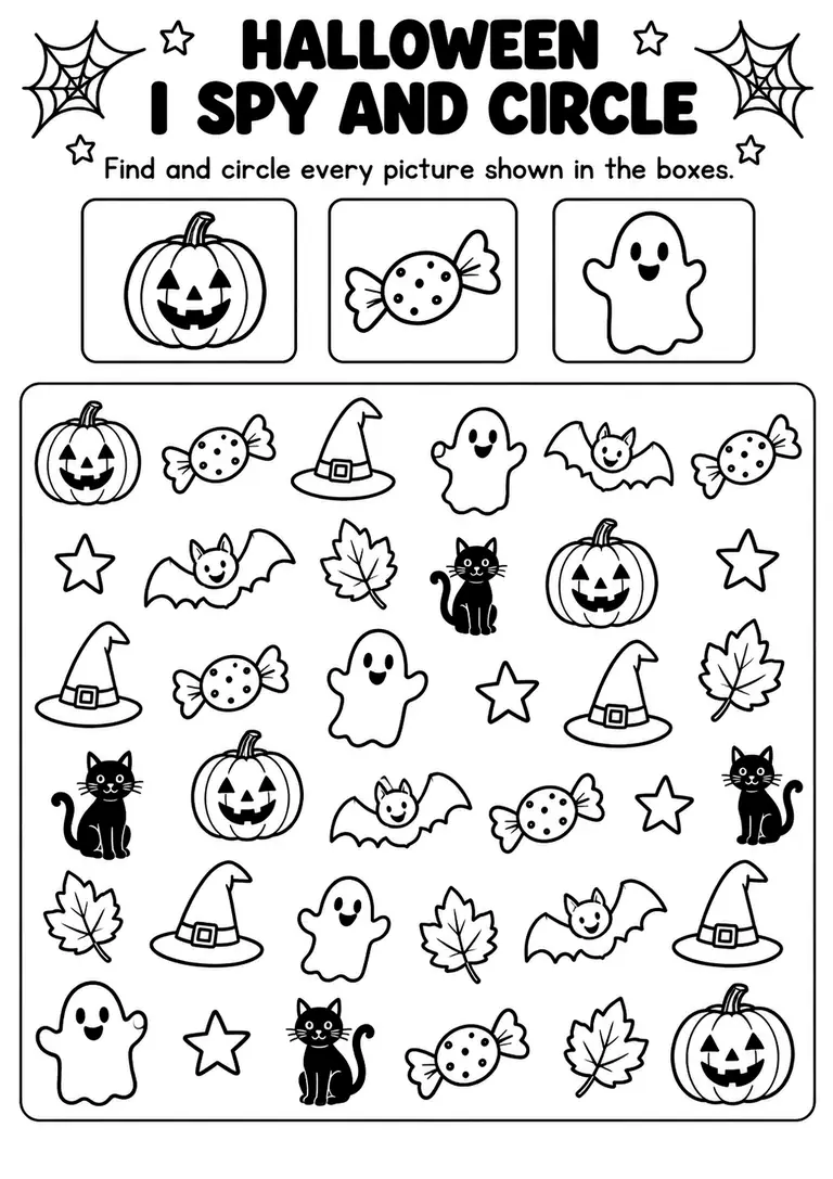 Halloween I Spy and Circle for Pre-K, Kindergarten, 1st Grade