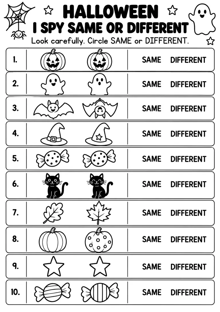 Halloween I Spy Same or Different for Pre-K, Kindergarten, 1st Grade