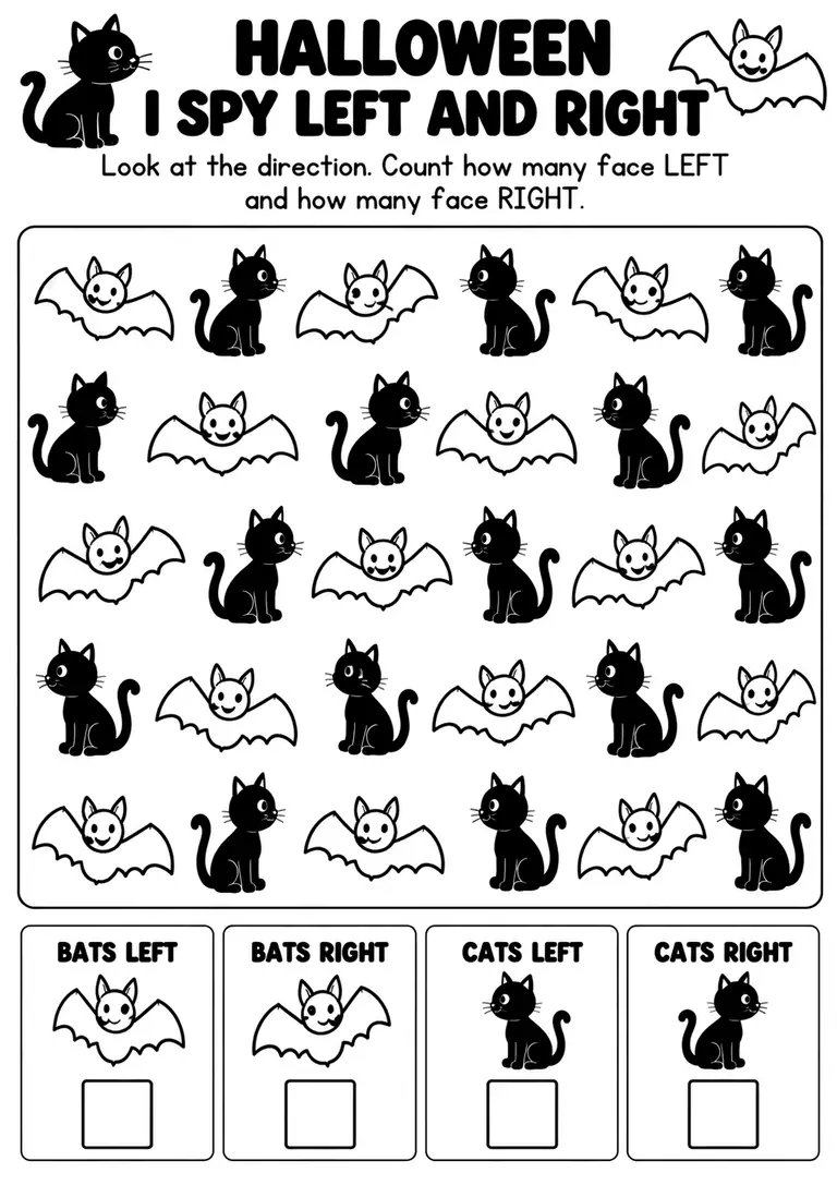 Halloween I Spy Left and Right for Pre-K, Kindergarten, 1st Grade