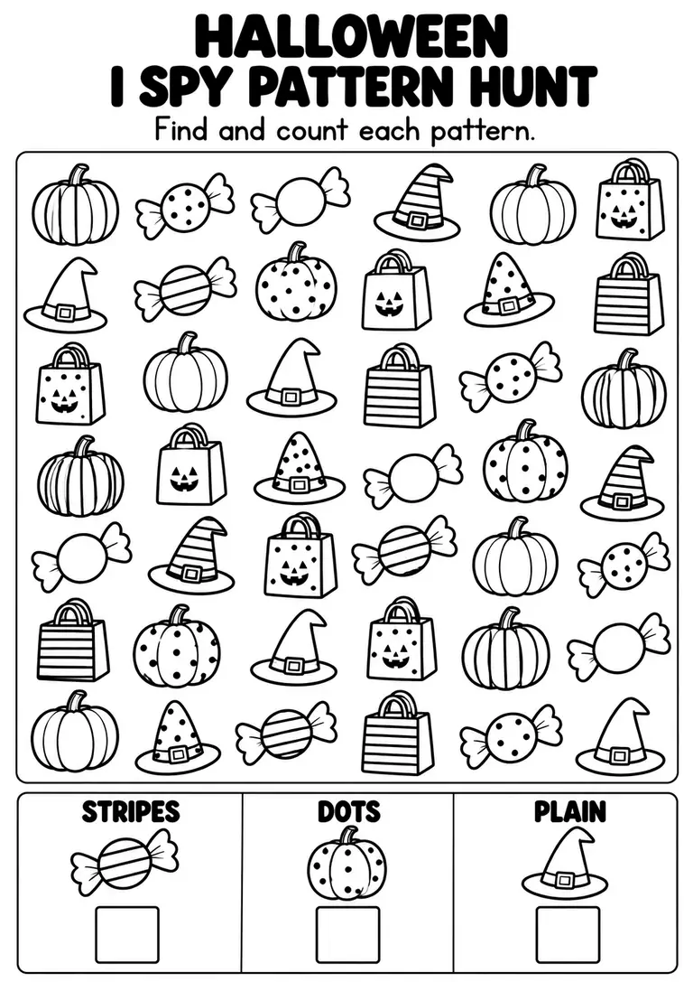 Halloween I Spy Pattern Hunt for Pre-K, Kindergarten, 1st Grade