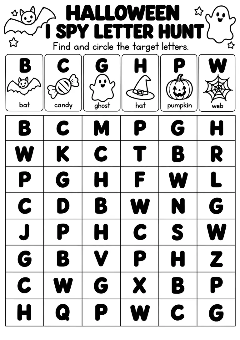 Halloween I Spy Letter Hunt for Pre-K, Kindergarten, 1st Grade
