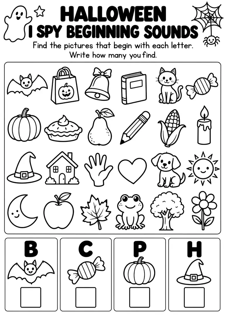 Halloween I Spy Beginning Sounds for Pre-K, Kindergarten, 1st Grade