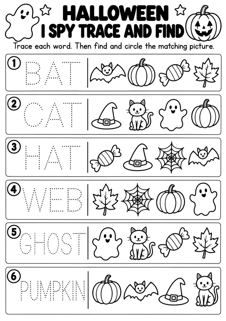Halloween I Spy Trace and Find for Pre-K, Kindergarten, 1st Grade